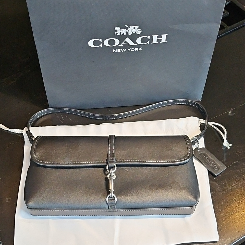 Coach Dark Gray Leather Shoulder Bag